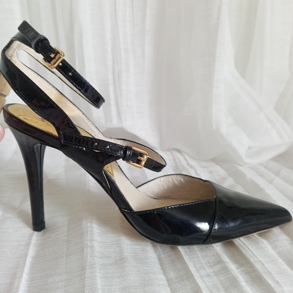 MICHAEL Kors Wrap Ankle Pumps Strap High Heels Black Patent Leather Sz 6 - Picture 9 of 9